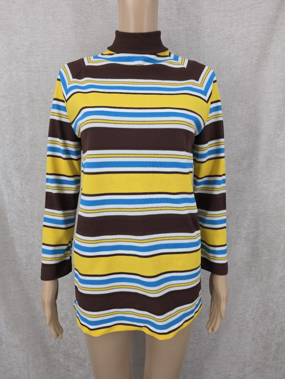 70s Striped Turtleneck Sweater Brown Yellow Blue
